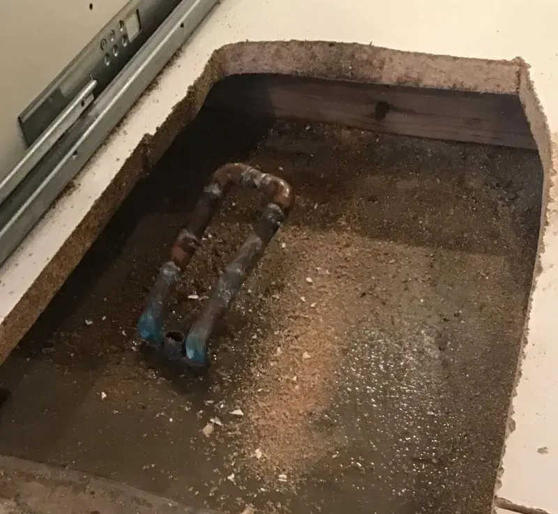 Slab opened to reach a leaking supply pipe under a Sugar Land foundation
